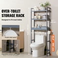 thumbnail image 2 of KFFKFF Bathroom Storage Above Toilet, 3-Level Adjustable Bamboo Organizer, Rack with 3 Hooks, Self-standing Simple Setup, Efficient for Laundry Room, Compatible with Various Toilets, Gray, 2 of 9