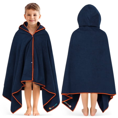 SUN CUBE Kids Hooded Towel, Absorbent Quick Dry Beach Bath Towel, Swim Surf Poncho Wrap Shower, Pool, Bath, Boys, Girls, Large 30x60 inch, Age 3-9 Years, Navy