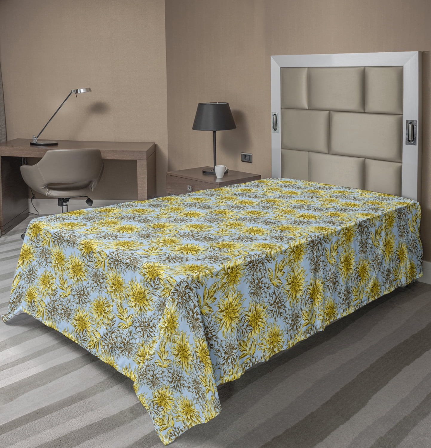 Floral Flat Sheet, High Detail and Fluffy Yellow Dahlias, Soft