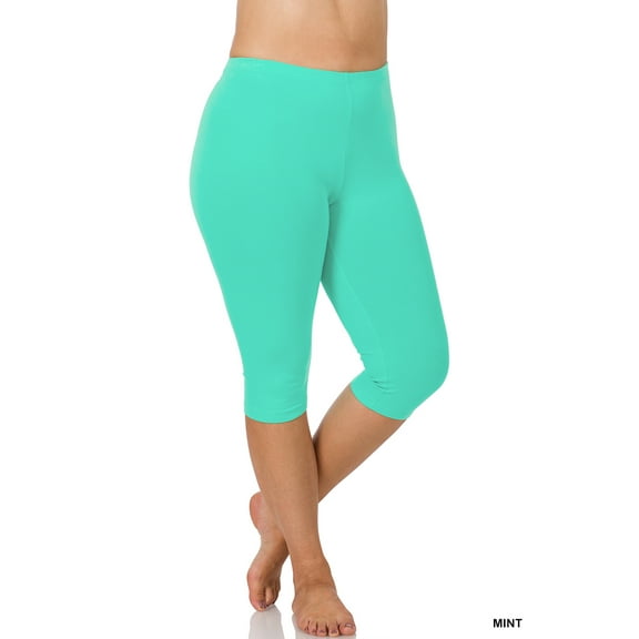 Zenana Women & Plus Essential Basic Cotton Spandex Stretch Below Knee Length 15" Leggings