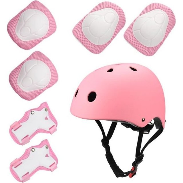Casque de Vélo pour Enfants Adolescents Filles Garçons 3-8 Ans Casque pour Enfants Bicyclette Planche à Roulettes Trottinette Casque de Patin Protection pour Enfant. un Casque Rose avec 11 Trous de ventilation, Fabriqué avec une Coque Extérieure en ABS et une Coque Intérieure en EPS Haute Densité pour la Résistance aux Impacts. Comprend un Équipement de Protection Assorti Rose et Blanc : Deux Genouillères, Deux Coudières et Deux Protège-Poignets. Conçu pour le Confort et la Sécurité avec des Sangles Ajustables et des Matériaux Respirants.