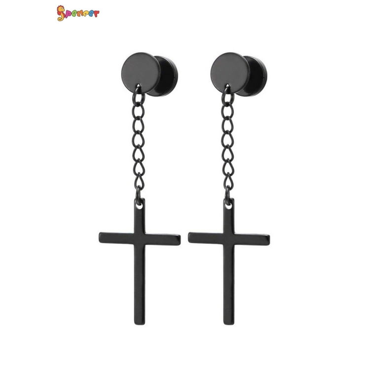 Spencer 1 Pair Fashion Cross Dangle Stainless Steel Circle Screw Stud  Earrings for Men Women Black 