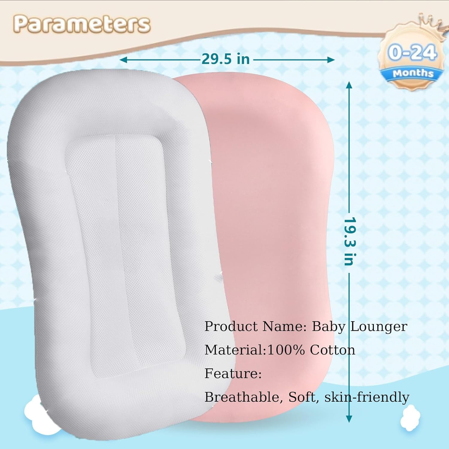 Kid  Lounger for Newborn 0-24 Months –Soft Organic Cotton Slipcover Fits, Kid Nest Lounger for Nursery, Travel, and Tummy Time