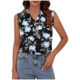 thumbnail image 3 of Xdegoge Sleeveless Blouse for Women V Neck Lapel Collar Work Office Tank Tops Retro Vertical Striped Print Slimming Fit Breathable Soft Satin Fabric Summer Tops, 3 of 6