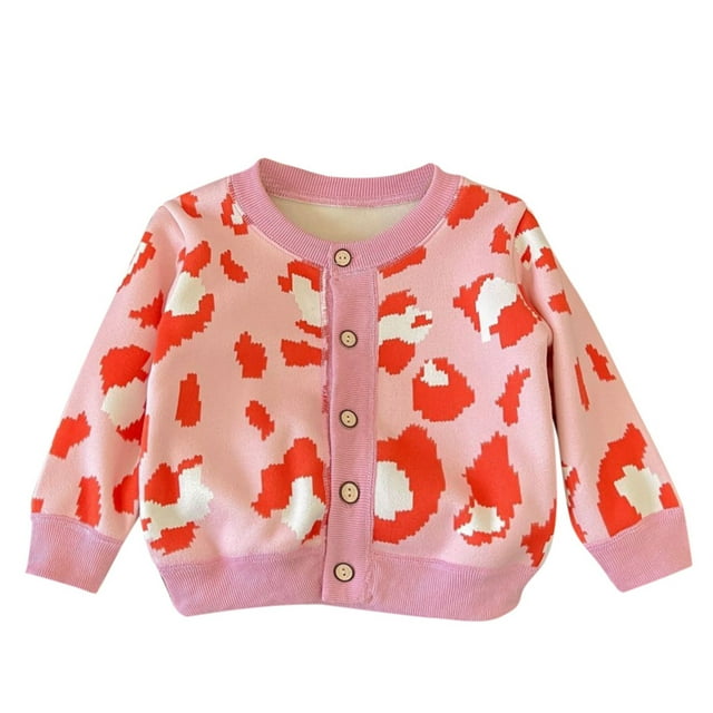GDREDA Veste Cardigan Mignon pour Filles Manches Longues Boutonné Tricoté à Carreaux Col Rond Pull Décontracté Rose, 4-5 Ans