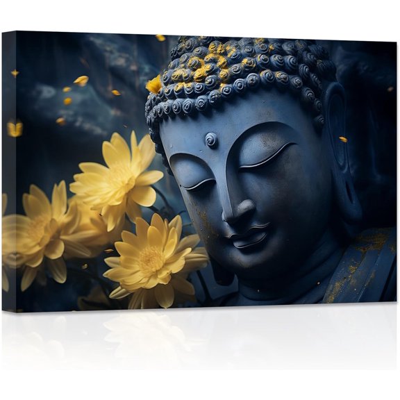 ZHONGYUTONG Zen Canvas Wall Art Buddha Head Pictures with Lotus Floral Painting Prints Spa Artwork Office Decor for Spiritual Meditation Yoga Room Framed (28.00" x 42.00")