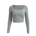 thumbnail image 6 of SEARIPE Women Slim Ribbed Knit Scoop Neck Crop Tee Long Sleeve Solid Crop Tops Sexy Fitted Cozy Gray M, 6 of 7
