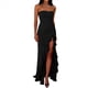 thumbnail image 1 of Vestido de Fiesta Ajustado Sin Mangas, , con Abertura Alta, Hombros Descubiertos y Fruncido para Mujer Negro L, 1 of 10