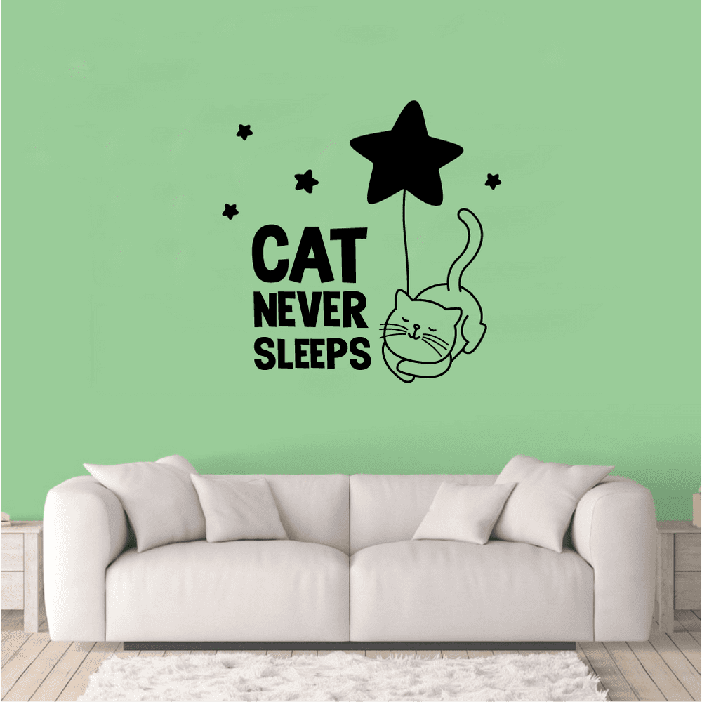 Cat Never Sleeps Quote Vinyl Wall Decal Wall Art Wall Sticker