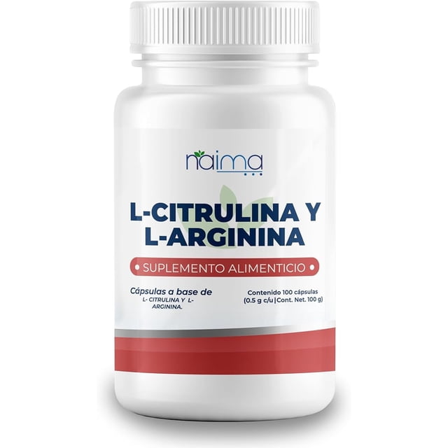 NAIMA L-Citrulina y L-Arginina, 100 Cápsulas | Suplemento Alimenticio 100% Puro| Ingredientes Naturales, Sin Aditivos |Suplemento Para Deportistas y Personas Activas | Rendimiento Físico y Energía
