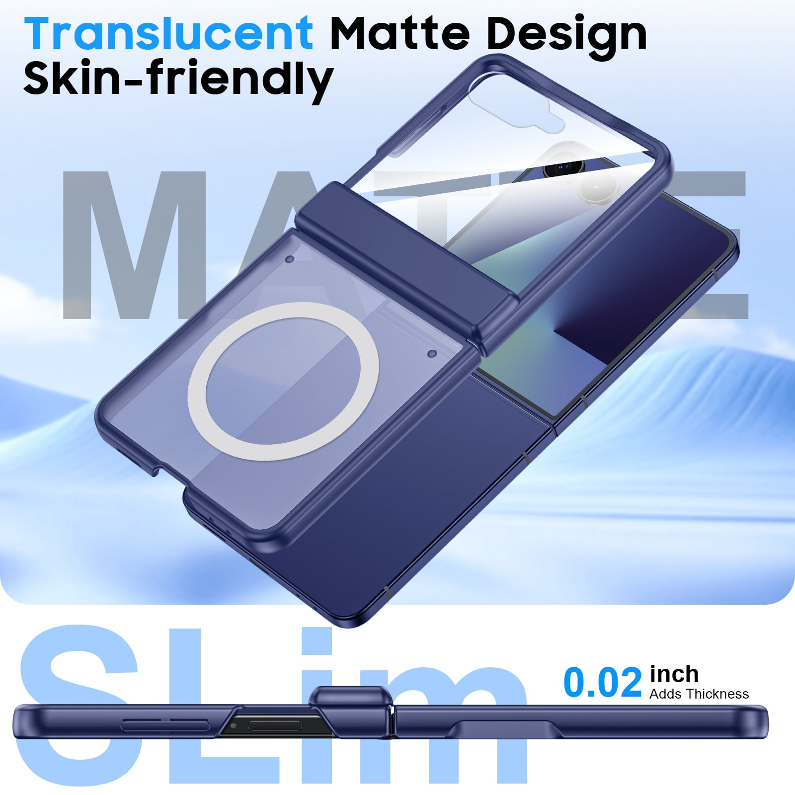 Vizvera for Samsung Galaxy Z Flip 7 Case,with Magnetic Power [Slim Design][Screen Protector][Hinge Protection] Translucent Matte Shockproof Protective Phone Case-Blue