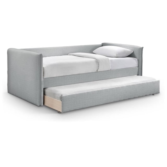 Meridian Furniture Lit de Jour Jumeau en Tissu Texturé Lin Gris Colton