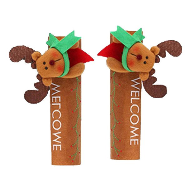 2 piezas de cubierta de manija de refrigerador antideslizante decorativa protectora de perilla de puerta de tela protectora de Papá Noel de Navidad ciervo muñeco de nieve cubierta de manija de puert