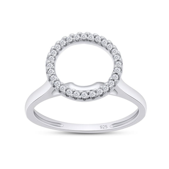 1/10 Carat Round Cut Lab Created Moissanite Diamond Open Round Halo Circle Ring For Women In 14K White Gold Plated 925 Sterling Silver (Color: G-H, Clarity: VVS1, 0.10 Ct) Size - 4