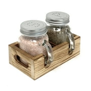 CB Accessories Mason Jar Salt and Pepper Shakers Set with Wood Caddy (Clear)