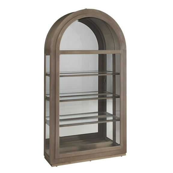 PFC Arch Sliding Door Curio Cabinet, Medium Wood Finish