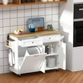 thumbnail image 3 of ANPOO Rolling Kitchen Island with Drop Leaf, Tilt Out Kitchen Trash Cabinet 10 Gallon Storage, Kitchen Cart Island with Rubber wood Top, Spice Rack and Drawers(White), 3 of 8