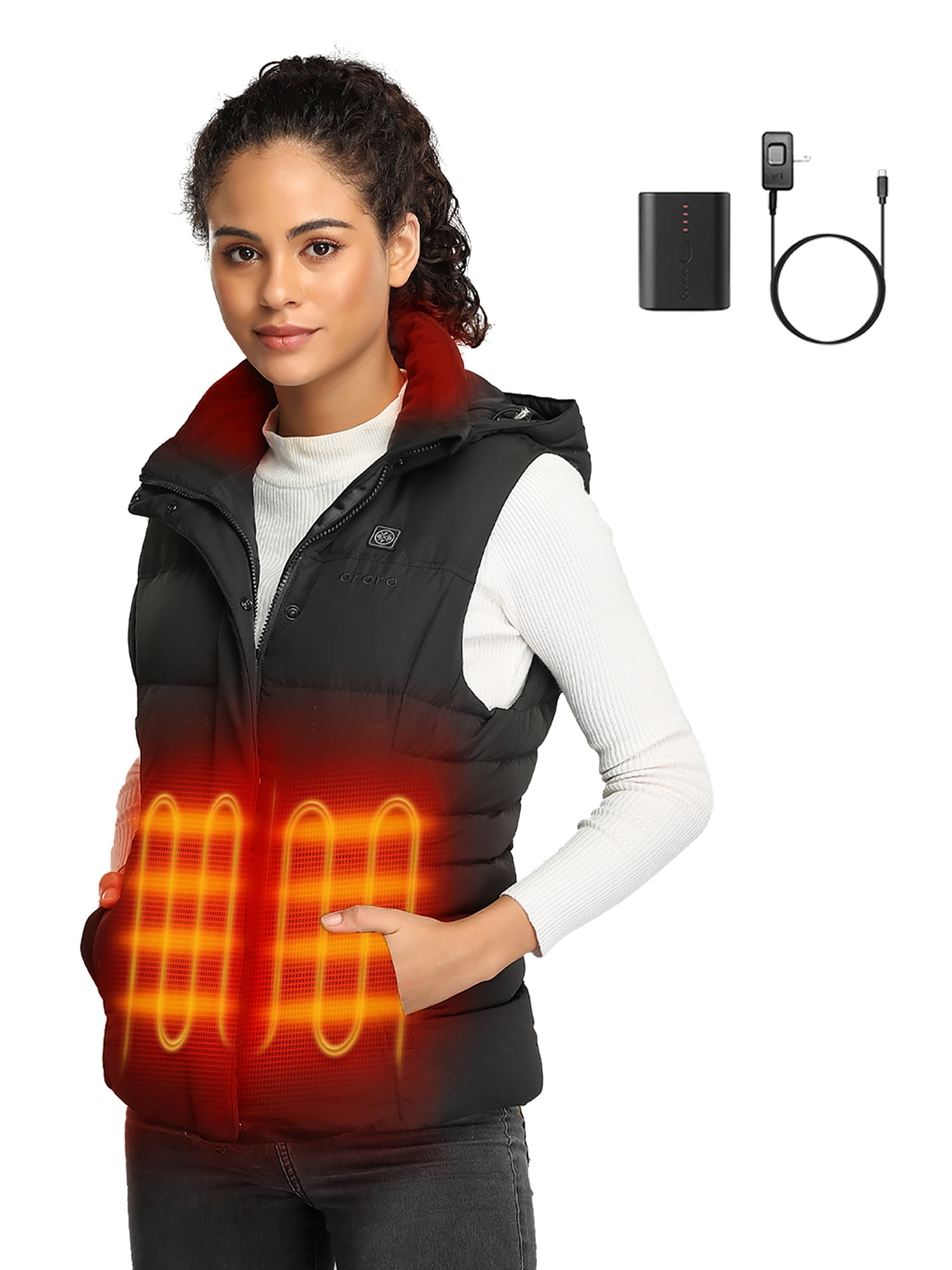 ORORO Women's Heated Down Vest with AllNew Battery Pack (Black,M
