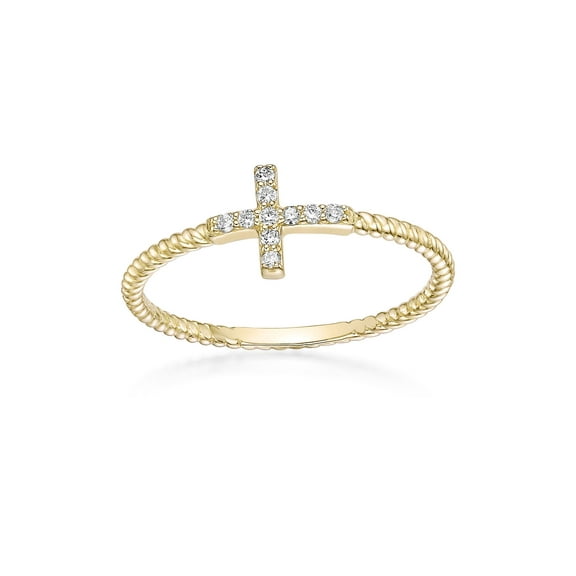 18K Yellow Gold Plated 925 Sterling Silver Cross Signet Ring With Lab Diamond