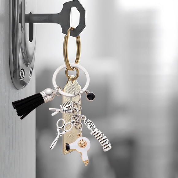 EGNMCR Hair Dryer Scissors Comb Creatives Hair Stylist Hair Barber Key Chain Ordinary Key tooles