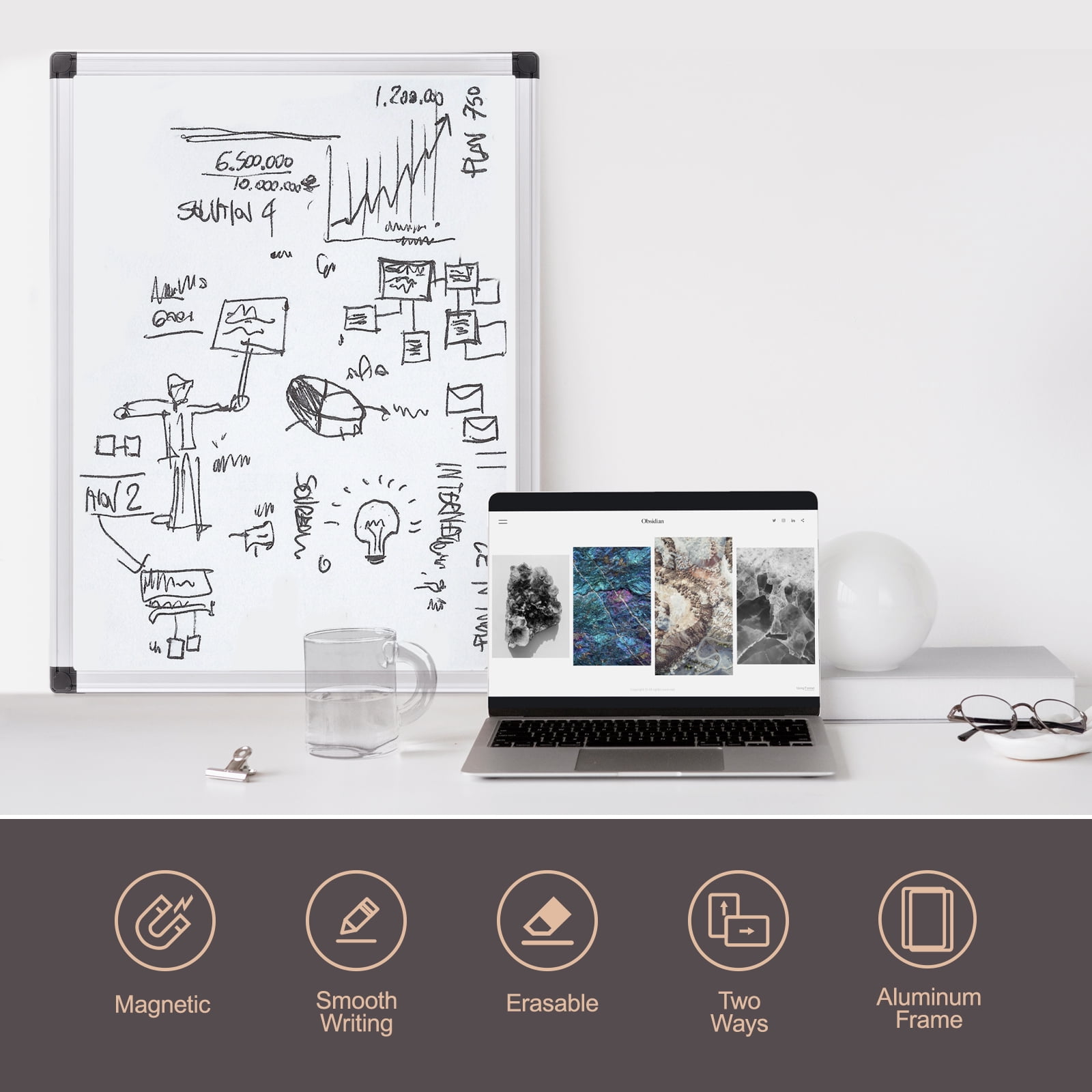 Comix Magnetic Dry Erase Board, 24 x 18 inches Wall Mounted Whiteboard, Aluminum Frame White Board with Pen Tray