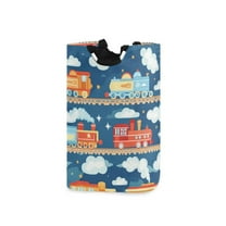 Yayeee Freestanding Laundry Hamper with Handle Collapsible Large Storage Basket for Clothes, Blue Cute Train Pattern