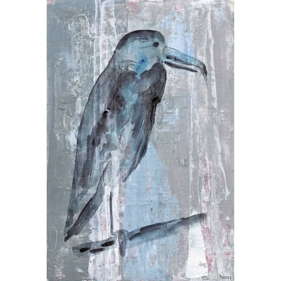 "Blue-Grey Bird" Painting Print on Wrapped Canvas