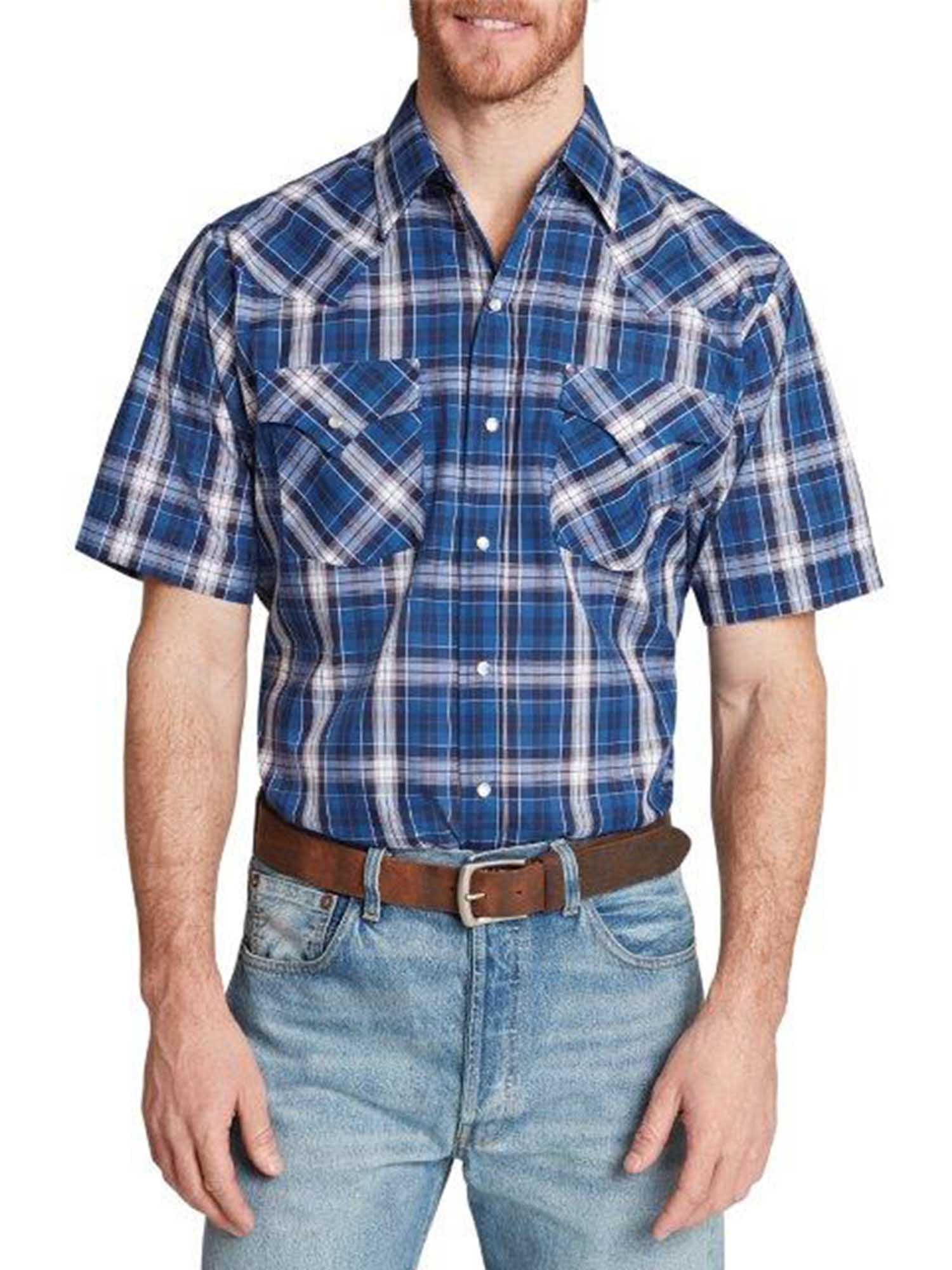 Ely Cattleman Big and Tall Short Sleeve Western Plaid Shirt - Walmart.com