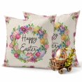 thumbnail image 3 of Easter Decorative Throw Pillow Covers 20x20 Inch Set of 2 Happy Easter Eggs Home Decor Pillow Cases for Couch, Flower Wreath Leaves Cushion Case for Living Room Bedroom Bed Car Chair, 3 of 9