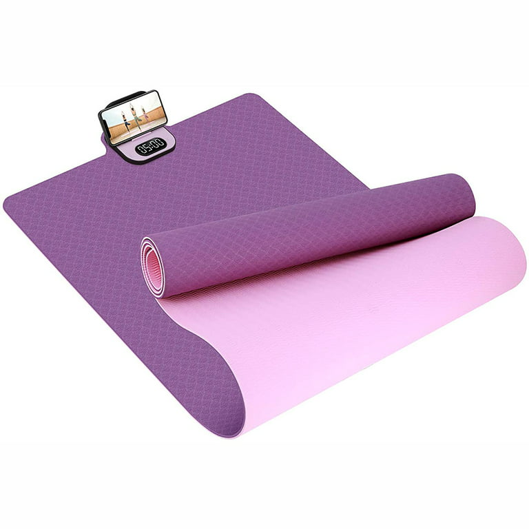 Aviación caja estoy de acuerdo con Yoga Mat With Timer and Phone Holder Stand, Fitness Mat With Strap and  Carrying Bag, Thick Non Slip Yoga Workout Mat, Double-Side Exercise Mat for  Home Gym Pilates Floor Exercises Stretching -