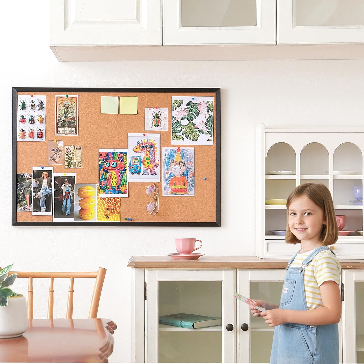 24x36 Inch Cork Bulletin Board for Wall with Black Wood Frame | Modern Pin Office & Home Includes 20 Push Pins Mounting Hardware