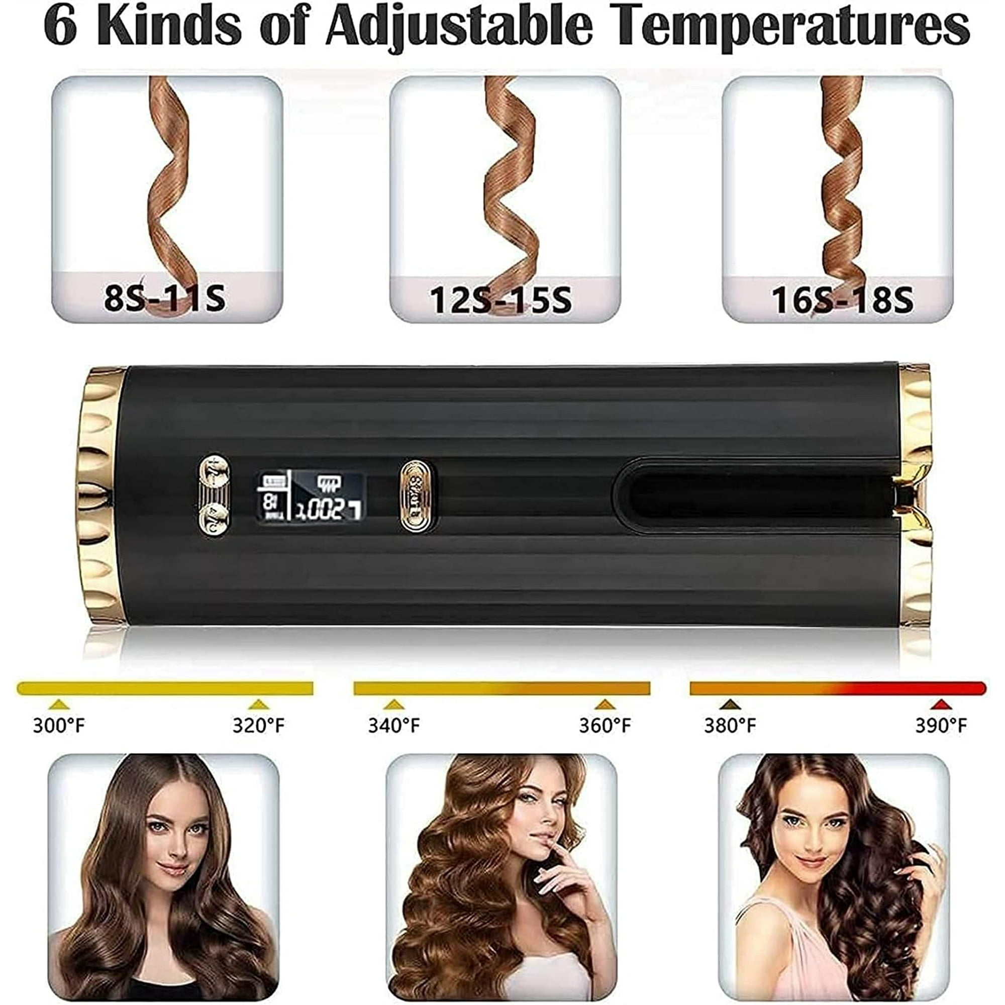 CNV Cordless Auto Hair Curler, Automatic Curling Iron with LCD Display Adjustable Temperature & Timer, Portable Rechargeable Rotating Ceramic Barrel Curling Wand Fast Heating for Hair Styling,Red