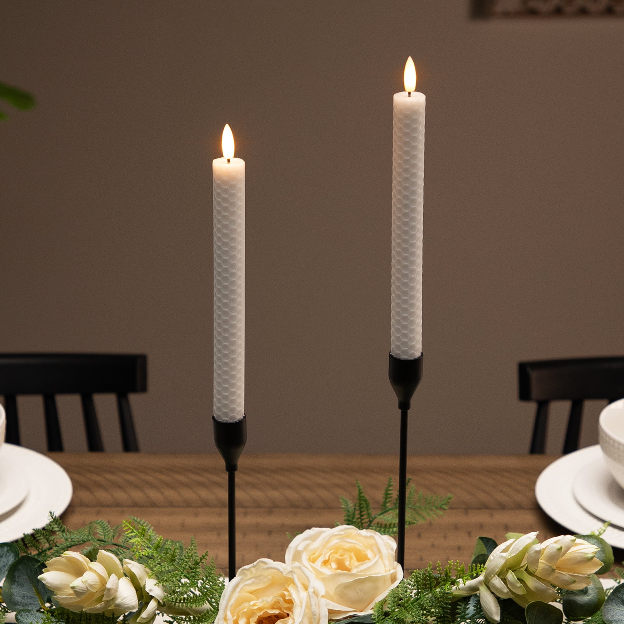 Northlight LED Flickering Flameless Taper Honeycomb Christmas Candles - 9.5" - White - Set of 2