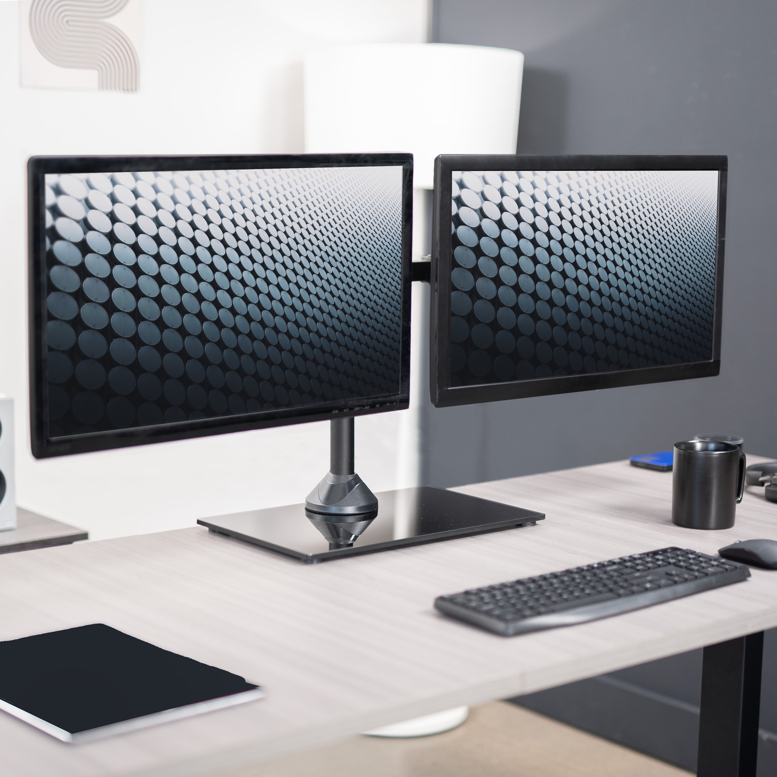 VIVO Dual Monitor Mount w/ Glass Base Stand for 2 Computer Screens up to 32"