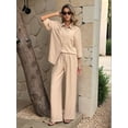 thumbnail image 5 of Women 2 Piece Outfits Casual Lounge Sets Long Sleeve Button Down Shirts and Wide Leg Pants Sets Khaki XL, 5 of 9
