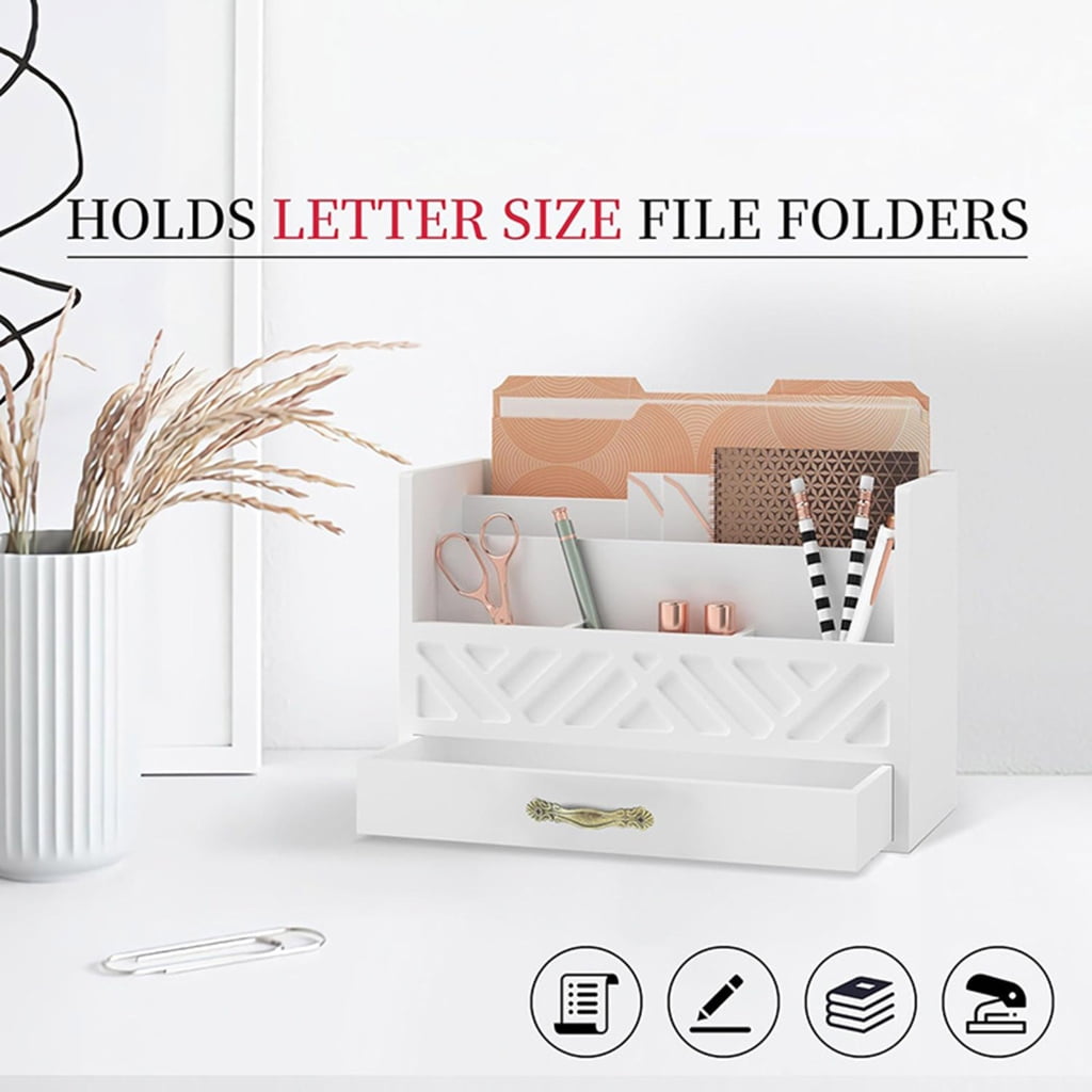 JZROCKER Multifunctional Wood File Organizers for Desk With Drawer Portable Accessory for Home Office and School Use