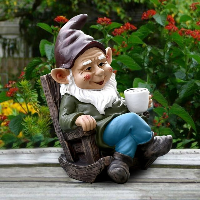 Cqxid Ornement de Bureau à Moins de 10$ Nain Gnome Chaise Berçante Ornement Résine Design Décoratif Patio Boire du Thé Décontracté Décoration Paresseuse