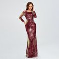 thumbnail image 2 of Vestido de noche elegante de primavera y otoño elástico de talla grande con cintura alta, manga larga, cuello redondo, sin espalda y con lentejuelas y cola de pez para mujer, 2 of 6