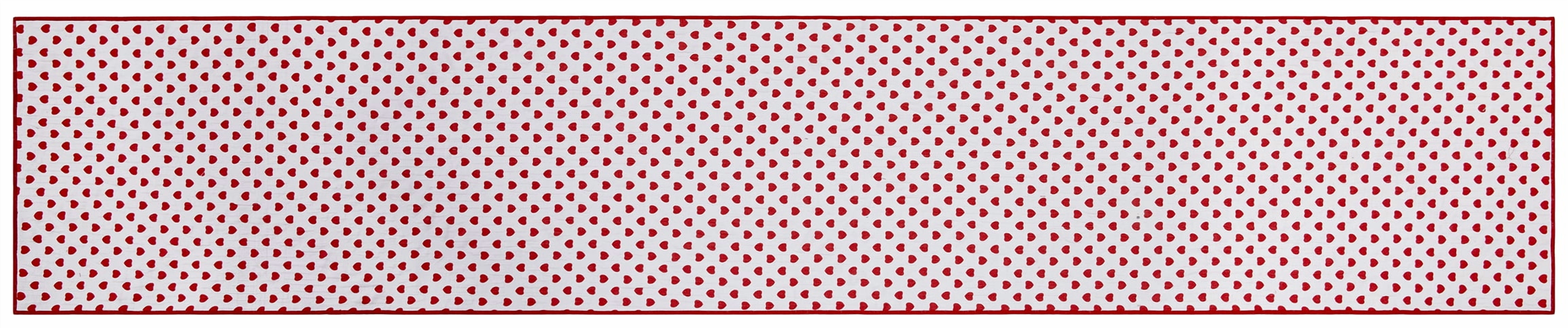 Reversible Hearts Table Runner - 14" x 90" - 100% Cotton, Red & Ivory