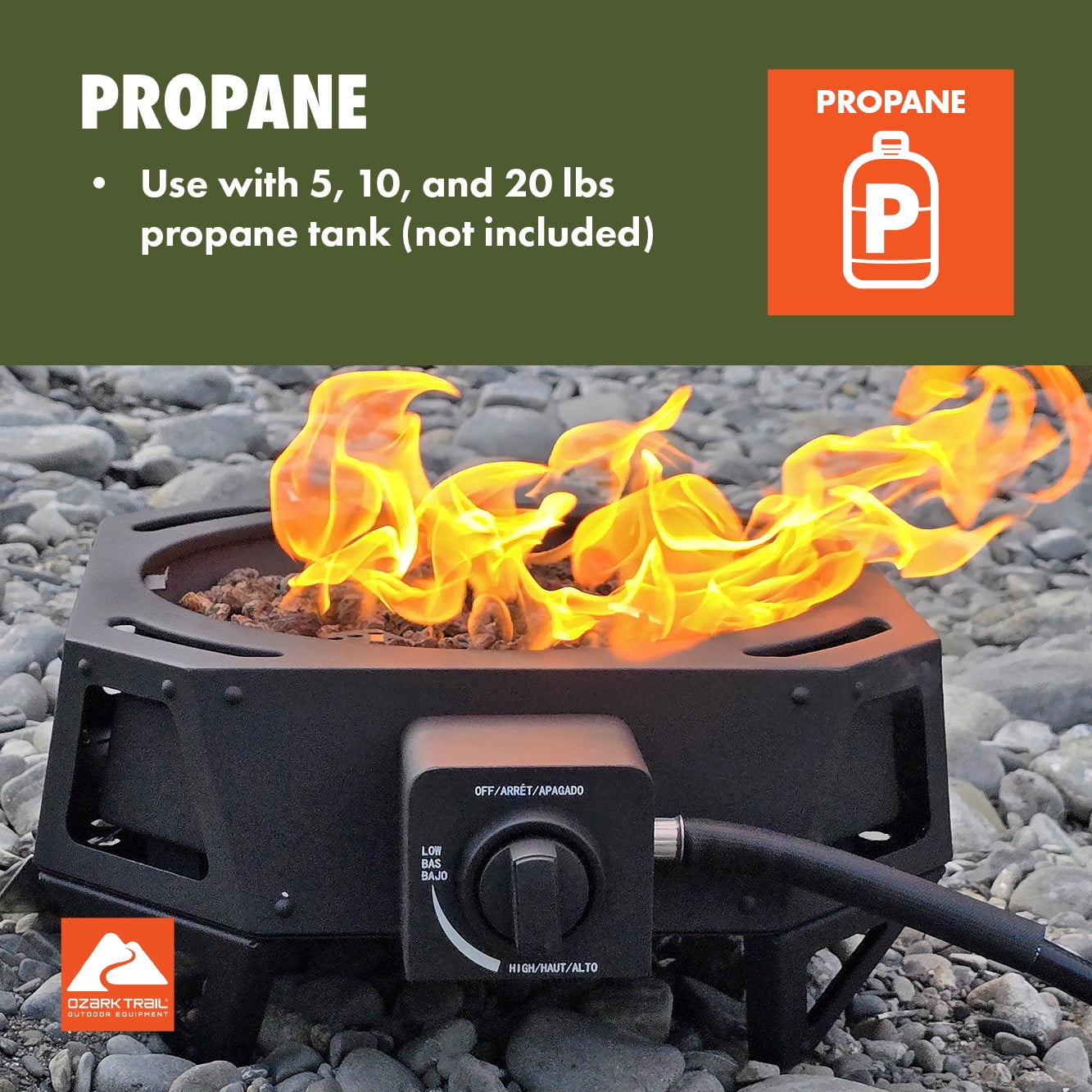 Ozark Trail 15" 54,000 BTU Propane Black Steel Portable Fire Pit with Locking Lid