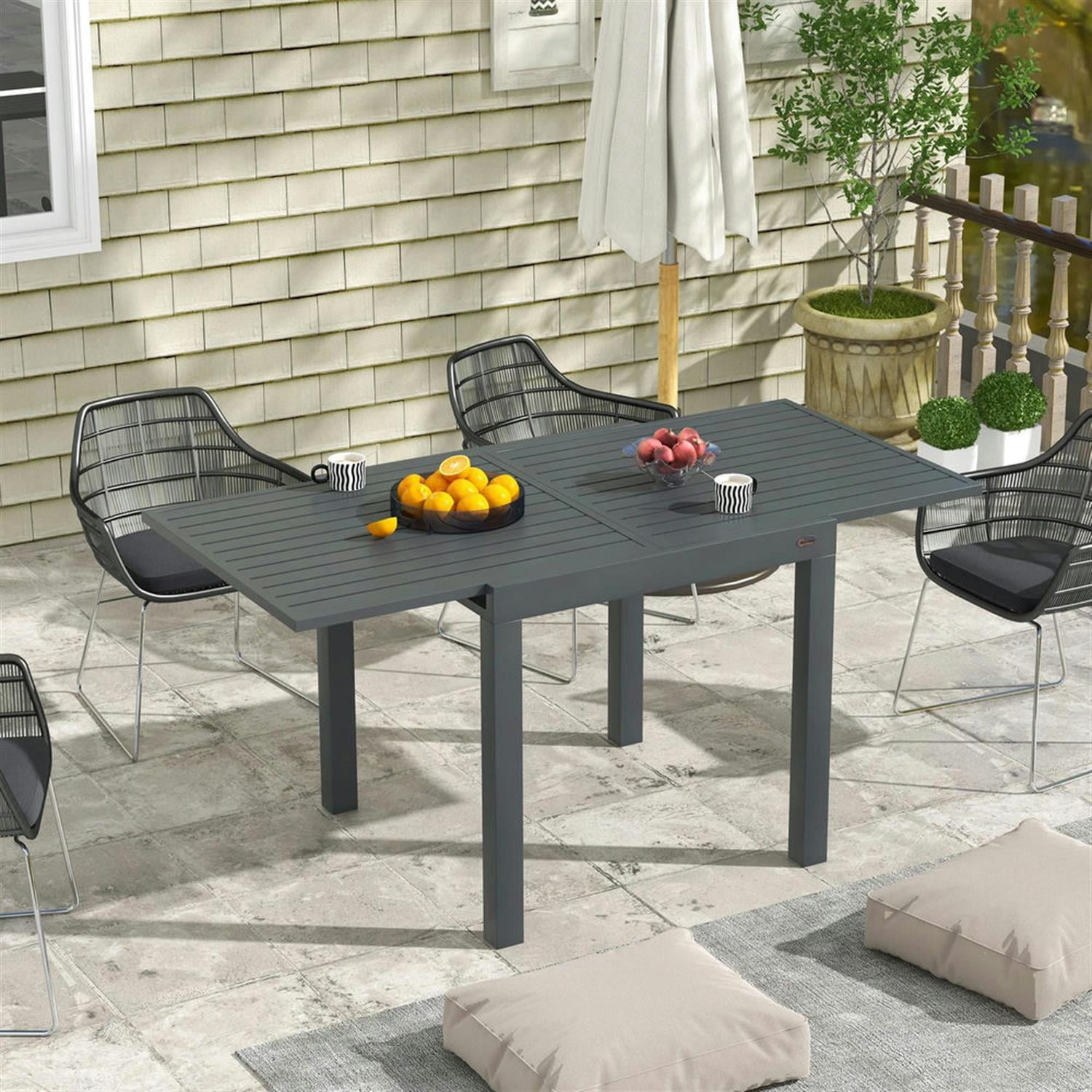 Demi Bonn 70" Expandable Outdoor Dining Table for 4-6 Guests, Aluminum Frame Patio Table for Garden, Lawn, Balcony, Terrace, Gray