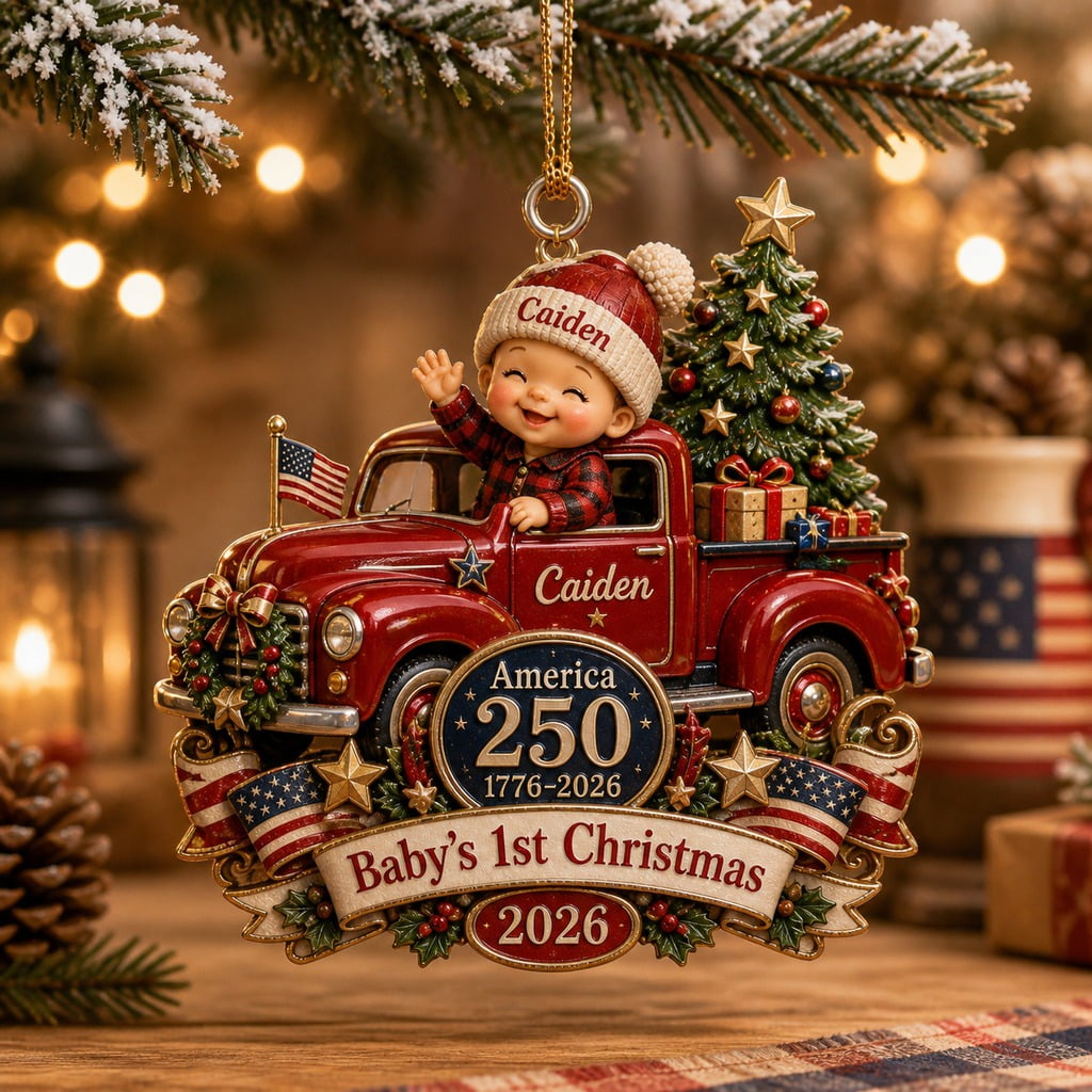 Personalized Acrylic Ornament Baby First Christmas America 250