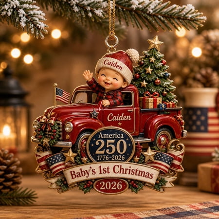 Personalized Acrylic Ornament Baby First Christmas America 250