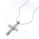 thumbnail image 3 of Collar con Colgante de Cruz de Canal JeenMata con Diamantes Redondos de 0,25 TCW y 4 Corazones en Baño de Oro Blanco de 18 K sobre Plata, 3 of 4