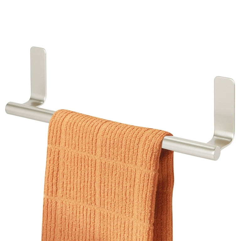 mDesign Steel Wall-Mounted Self-Adhesive Towel Rack Holder - 2 Pack - Satin  