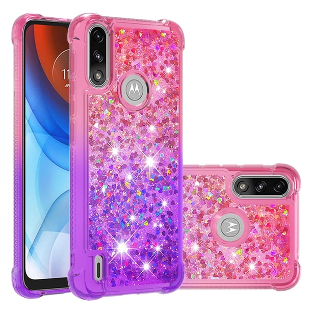 Funda para Motorola MOTO E7 Power Transparente con Brillos Carcasa Protectora Antigolpes con Glitter Brillante