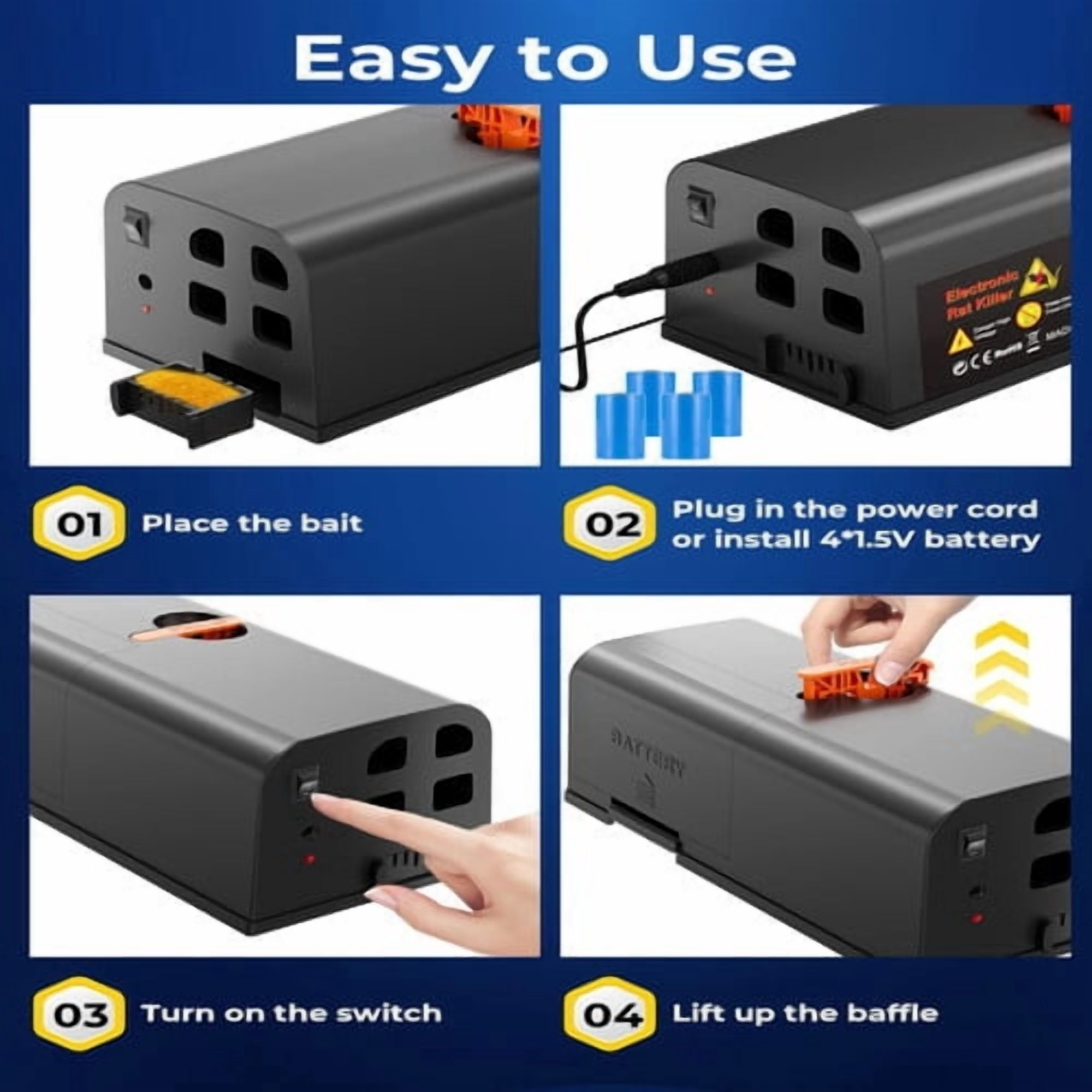 PATIOEASY Pro Electric Mouse Trap Zapper,Rat Trap Indoor with Powerful Voltage, Safe and Effective Big Rats Control for Garage,Basement,Indoor/Outdoor Use