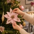 thumbnail image 3 of Pink Artificial Flower Christmas Ornament with Glitter Sequin Petals, Pastel Pink, for Holiday Tree and Home Display, Christmas Decoration, 3 of 4