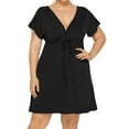 thumbnail image 3 of TIHLMK Black Dress Women Fashion Solid Color Sleeveless Deep V-neck Elastic Waist Dress Plus Size, 3 of 7