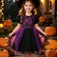thumbnail image 2 of Virmaxy Toddler Halloween Dress Spider Web Print Short Puff Sleeve Tulle Tutu Skirt Witch Costume for Fall Festival Sizes 2T-7T, Purple, 2 of 5